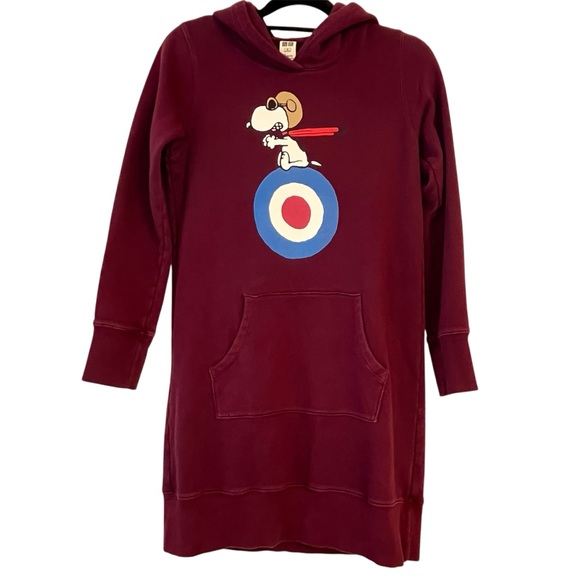 UNIQLO Vintage Peanuts Snoopy Maroon Long Sleeved Hoodie Sweatshirt Dress - Picture 3 of 8